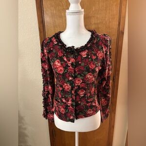 Elegant Rose Print Blouse - Black and Red
